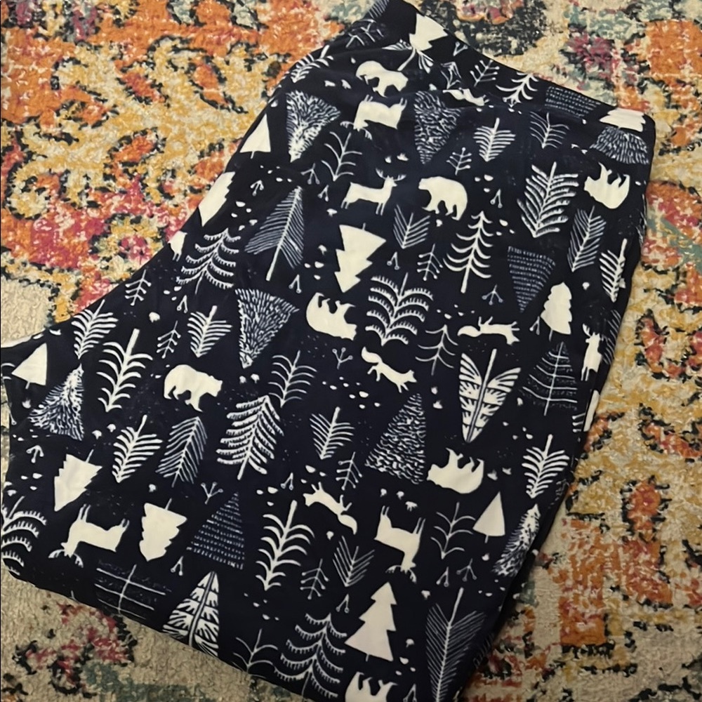Navy and White Forest fleece pj pants